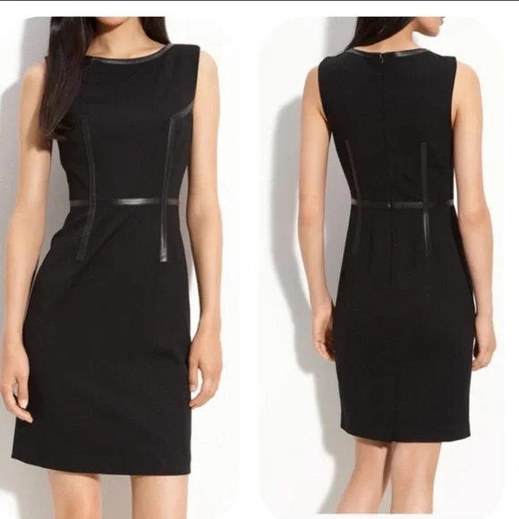 Trina Turk | Dresses | Trina Turk Katherine Black Faux Leather Trim Dress |  Poshmark